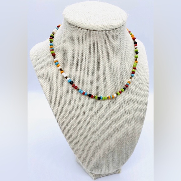 Multi-Color Bronze Beaded Choker Necklace Boho-chic Preppy Southwestern Coastal - Picture 2 of 5